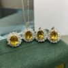 1 Silver Colorful Natural Stones Citrine8*10 Set of 3 Sunflower Ring Necklace Earring