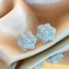 1 Silver Moissanite Diamond Silver Pin Earrings Full Diamond Camellia Flower