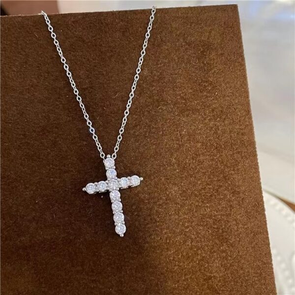 1 Sterling Silver 0.10ct Moissanite Cross Pendant Collarbone Necklace