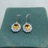 2 Silver Colorful Natural Stones Citrine8*10 Set of 3 Sunflower Ring Necklace Earring