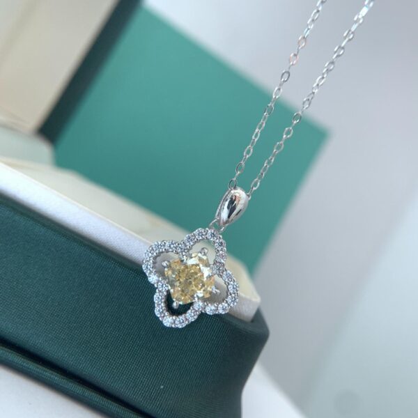 2 Silver Moissan Diamond Necklace Clover