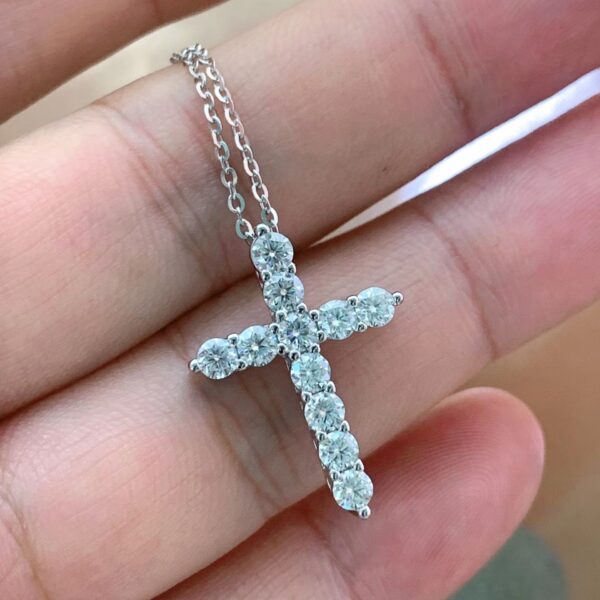3 Sterling Silver 0.10ct Moissanite Cross Pendant Collarbone Necklace