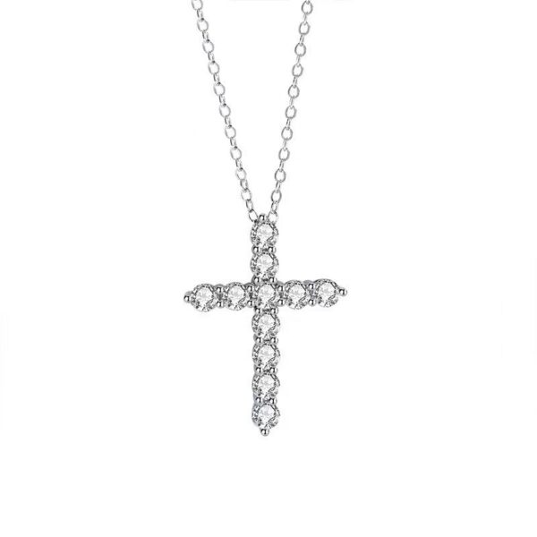 4 Sterling Silver 0.10ct Moissanite Cross Pendant Collarbone Necklace