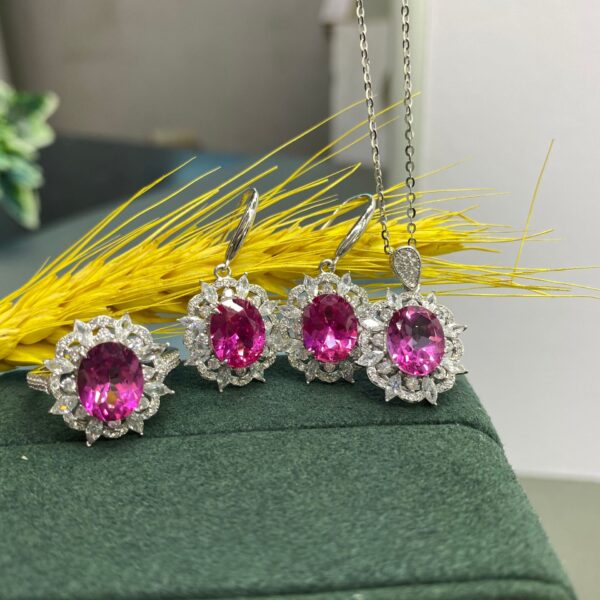 4 Silver Colorful Natural Stones Citrine8*10 Set of 3 Sunflower Ring Necklace Earring