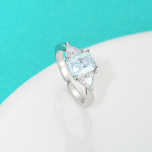 Silver Moissanite Baguette 2 Carat Shaped Diamond Ring